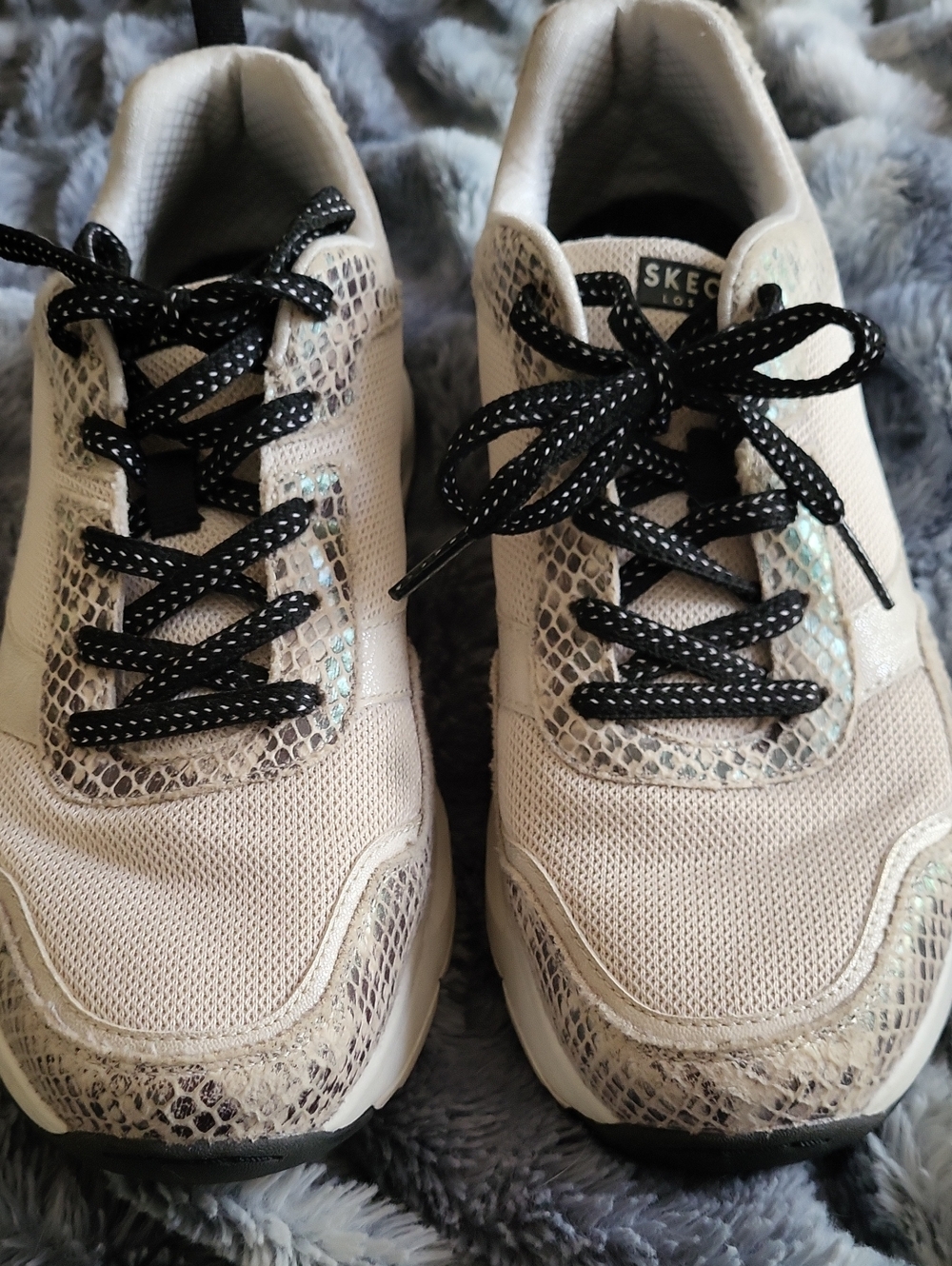 Skechers Women's Cream Snake-Print Lace-Up Sneakers with Black Laces